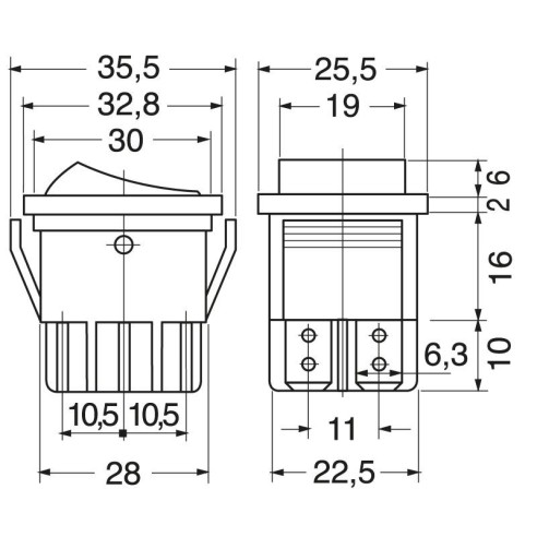 DPDT two-pole rocker switch ON-ON...