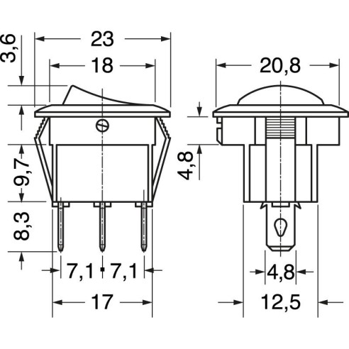 Single-pole rocker switch SPDT...