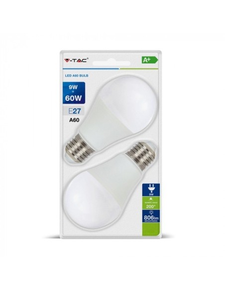V-TAC VT-2139 Blister 2 ampoules LED E27 9W A60