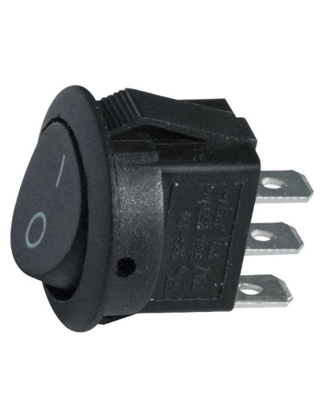 Interrupteur à bascule unipolaire SPDT ON-ON avec bouton noir et bornes faston 4.8mm, trou de montage Ø20mm, 250V 6.5A