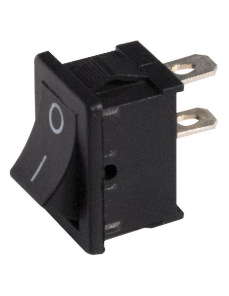 Interrupteur à bascule unipolaire SPST ON-OFF avec bouton noir et bornes faston 4,8mm, trou de montage 19x13mm, 250V 6A
