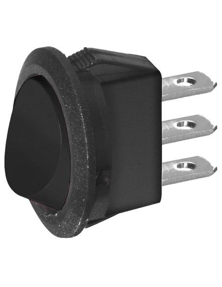 Interrupteur SPDT unipolaire à bascule ON-ON avec bouton noir et bornes faston 4.8mm, trou de montage Ø20mm, 250V 6.5A