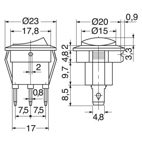 SPDT single-pole rocker switch ON-ON...