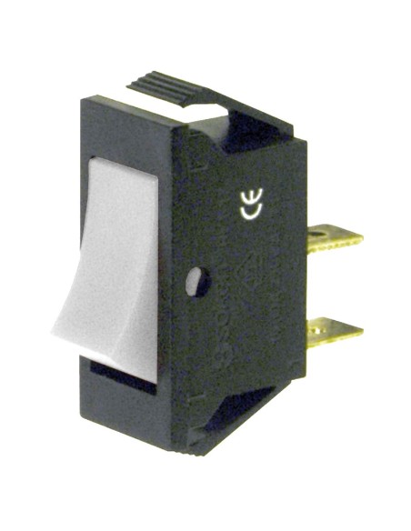 Interrupteur à bascule unipolaire SPST ON-OFF avec bouton blanc et bornes faston 6,35mm, trou de montage 27,7x12,6mm, 250V 16A