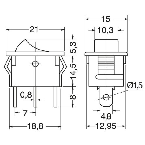 Single-pole rocker switch SPDT...