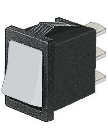 Einpoliger SPDT-Wippschalter ON-ON mit weißem Taster und 4,8-mm-Fastonklemmen, Befestigungsloch 19,2x13 mm, 250 V 6 A