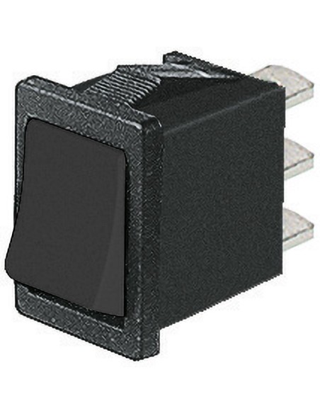 Interruptor unipolar SPDT ON-ON con botón negro y terminales faston de 4,8mm, agujero de montaje 19,2x13mm, 250V 6A