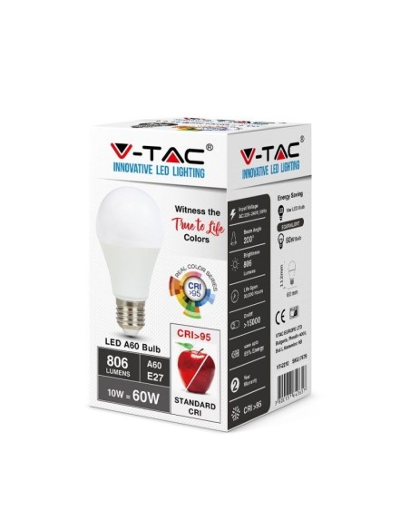 V-TAC VT-2210 Ampoule LED E27 10W A60 CRI 95