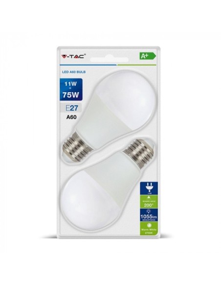 V-TAC VT-2111 Blister 2 LED bulbs E27 11W A60