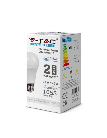 V-TAC VT-2211 LED Bulb E27 11W A60 with Motion and Twilight Sensor