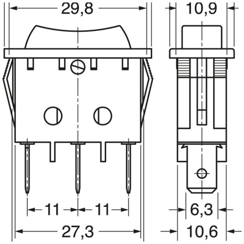 Single-pole rocker switch SPDT...