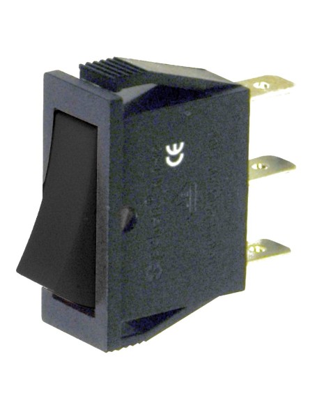 Interrupteur à bascule unipolaire SPST ON-ON avec bouton noir et bornes faston 6,35mm, trou de montage 29,5x10,5mm, 250V 16A