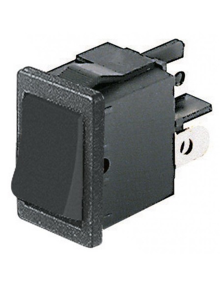 Interrupteur à bascule bipolaire DPST ON-OFF avec bouton noir et bornes faston 4.8mm, trou de montage 19x13mm, 250V 6A