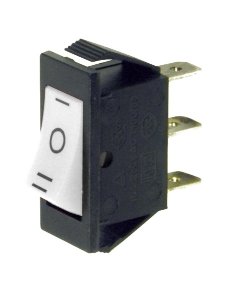 Interrupteur à bascule unipolaire SPDT ON-OFF-ON avec bouton blanc et bornes faston 6,35mm, trou 27,7x12,6mm, 250V 16A