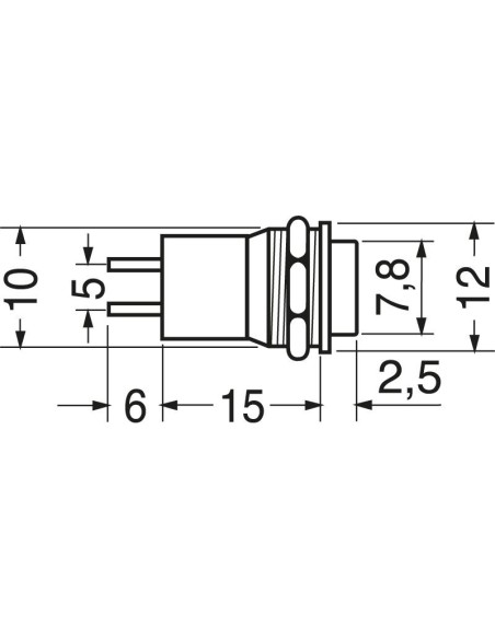 Bouton rouge unipolaire avec contact normalement ouvert, trou de montage Ø10mm - 250V 0.5A