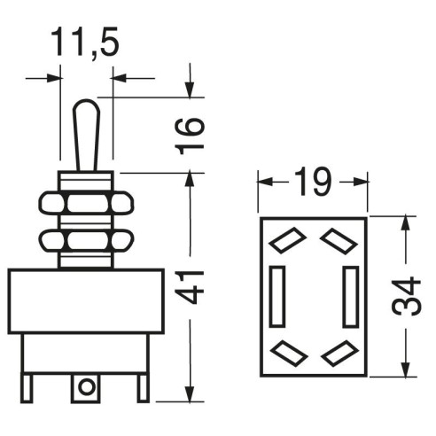 DPDT two-pole lever switch ON-(ON)...