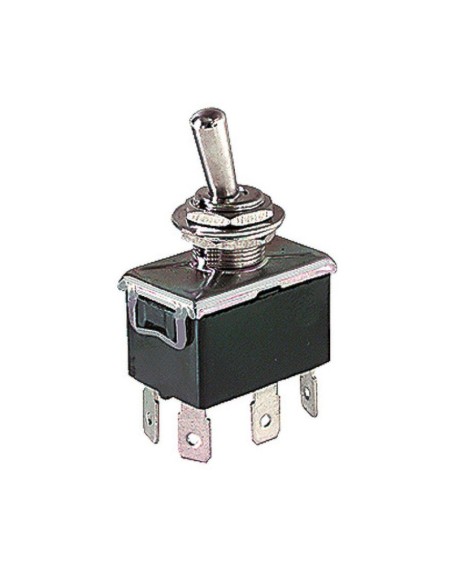 DPDT two-pole lever switch ON-ON with 6.35mm faston terminals, mounting hole Ø12mm, 250V 10A