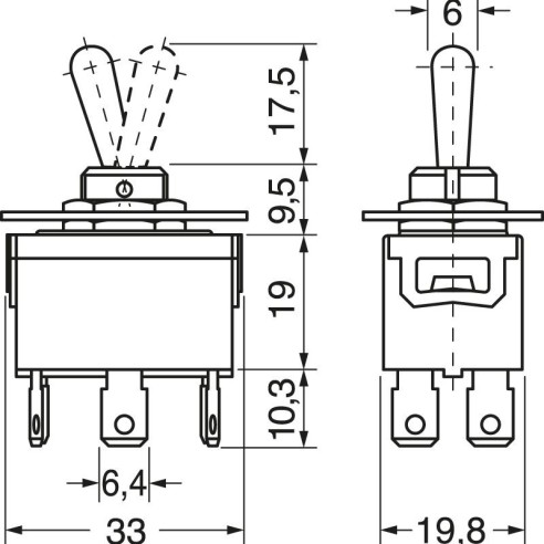 Two-pole lever switch DPDT...