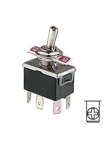 Interruptor de palanca bipolar DPDT ON-ON con terminales de tornillo, agujero de montaje Ø12mm, 250V 10A