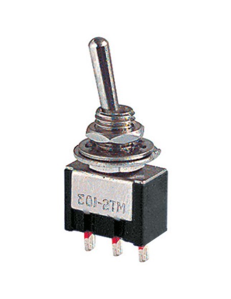 Interruptor SPDT ON-OFF-ON unipolar de palanca con terminales para soldar, agujero de montaje Ø6mm, 125V 6A