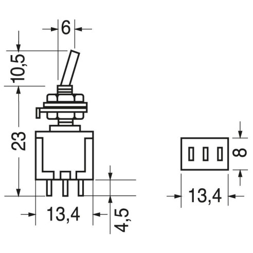 Interruptor SPDT ON-OFF-ON unipolar...
