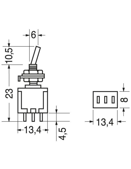 Interruptor unipolar de palanca SPDT (ON)-OFF-(ON) con terminales para soldar, agujero de montaje Ø6mm, 125V 6A