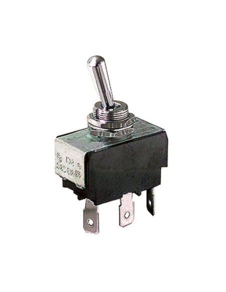 SPDT ON-OFF-ON enkelpolige hefboomschakelaar met 6,35mm faston terminals, montagegat Ø12mm, 250V 10A