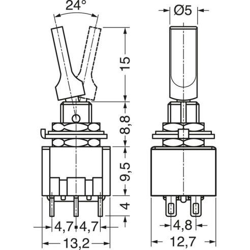 DPDT two-pole lever switch ON-ON with...