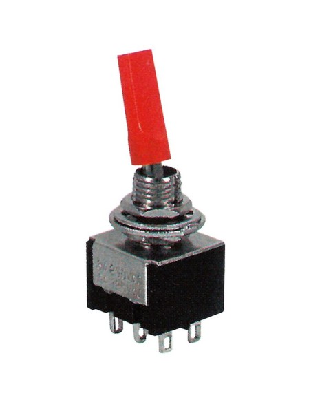 Interruptor bipolar DPDT ON-OFF-ON con palanca roja y terminales para soldar, agujero de montaje Ø6mm, 125V 6A