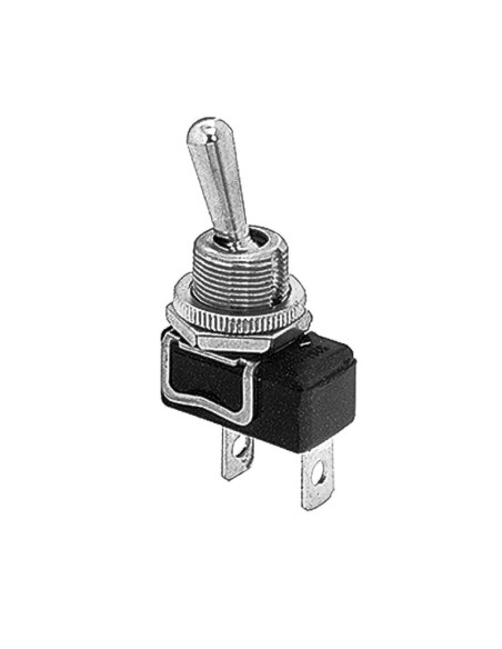 SPST single-pole lever switch ON-OFF with 6.35mm faston terminals, mounting hole Ø12mm, 125V 6A