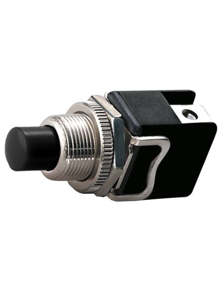 Pulsante unipolare con tasto nero con contatto normalmente chiuso, foro di montaggio Ø12mm - 250V 4A