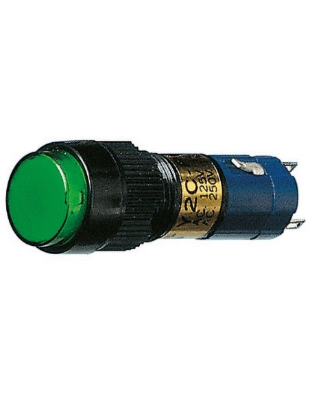Einpoliger Drucktaster mit grüner Leuchttaste mit doppeltem Schließerkontakt, Befestigungsloch Ø12mm - 250V 1A