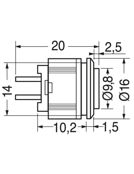 Bouton rouge unipolaire avec contact normalement ouvert, trou de montage Ø14mm - 250V 1A