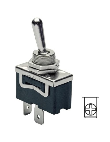 SPST single pole ON-OFF lever switch with screw terminals, mounting hole Ø12mm, 250V 10A