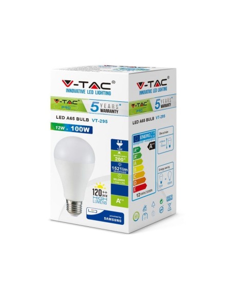 V-TAC PRO VT-295 Ampoule à puce LED Samsung E27 12W A+ A65
