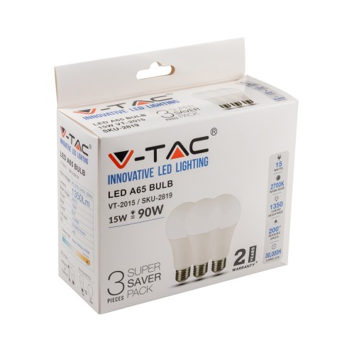 V-TAC VT-2015 Doos 3 LED Lampen E27...