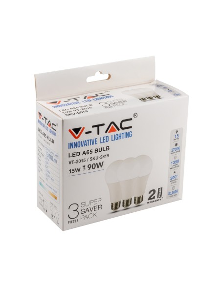 V-TAC VT-2015 Box 3 LED Bulbs E27 15W A65