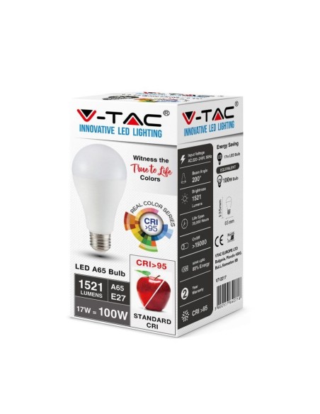 V-TAC VT-2217 LED-lamp E27 17W A65 CRI 95