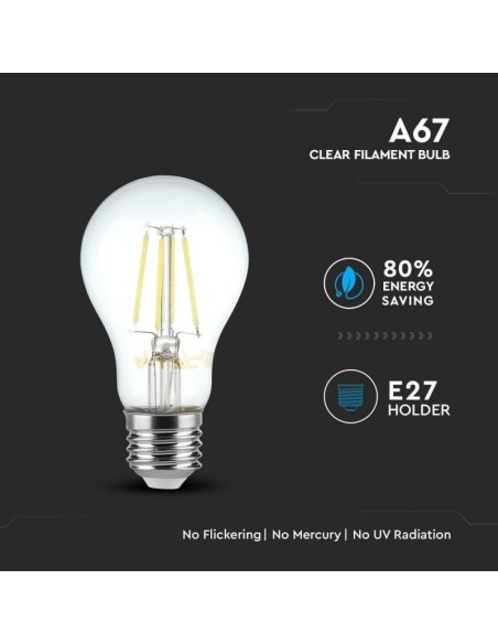V-TAC VT-1978 LED Gloeilamp E27 8W A67 Filament