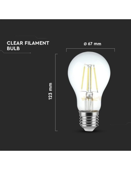 V-TAC VT-1978 LED Gloeilamp E27 8W A67 Filament