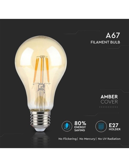 V-TAC VT-1958 4472 Lampadina LED E27 8W A67 Filamento Ambrato 2200K