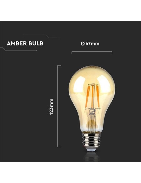 V-TAC VT-1958 4472 ampoule LED E27 8W A67 Filament Ambre 2200K