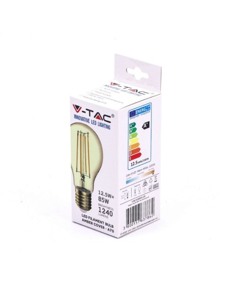 V-TAC VT-2123 7457 Bombilla LED E27 12,5W A70 Filamento Ámbar 2200K