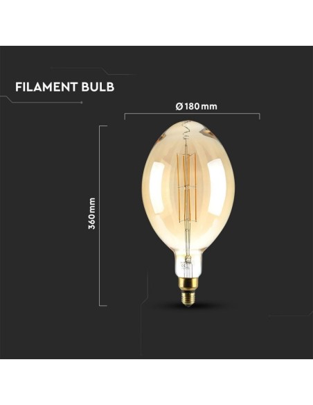 V-TAC VT-2178D 7464 LED-lamp E27 8W BF180 Filament Amber 2000K Dimbaar