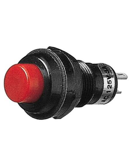 Interruptor pulsador unipolar con botón rojo, agujero de montaje Ø10mm - 250V 1A