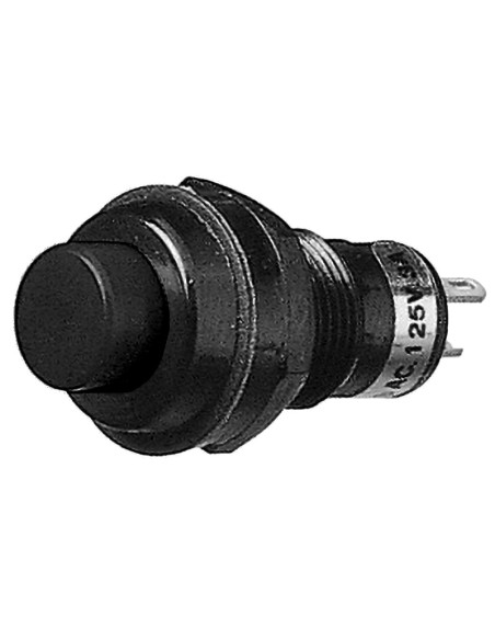 Interrupteur à bouton-poussoir unipolaire avec bouton noir, trou de montage Ø10mm - 250V 1A