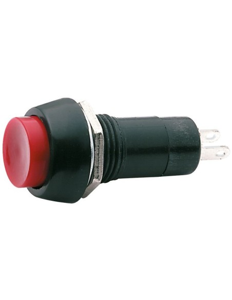Interruptor pulsador unipolar con botón rojo, agujero de montaje Ø12mm - 250V 1A