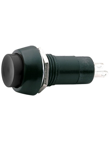 Single-pole push-button switch with black button, mounting hole Ø12mm - 250V 1A