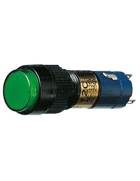 Enkelpolige drukknopschakelaar met groen verlichte knop, montagegat Ø12mm - 250V 1A
