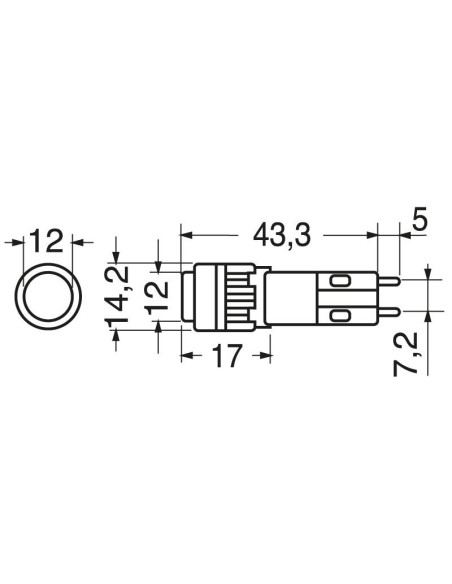 Single-pole push-button switch with green illuminated button, mounting hole Ø12mm - 250V 1A